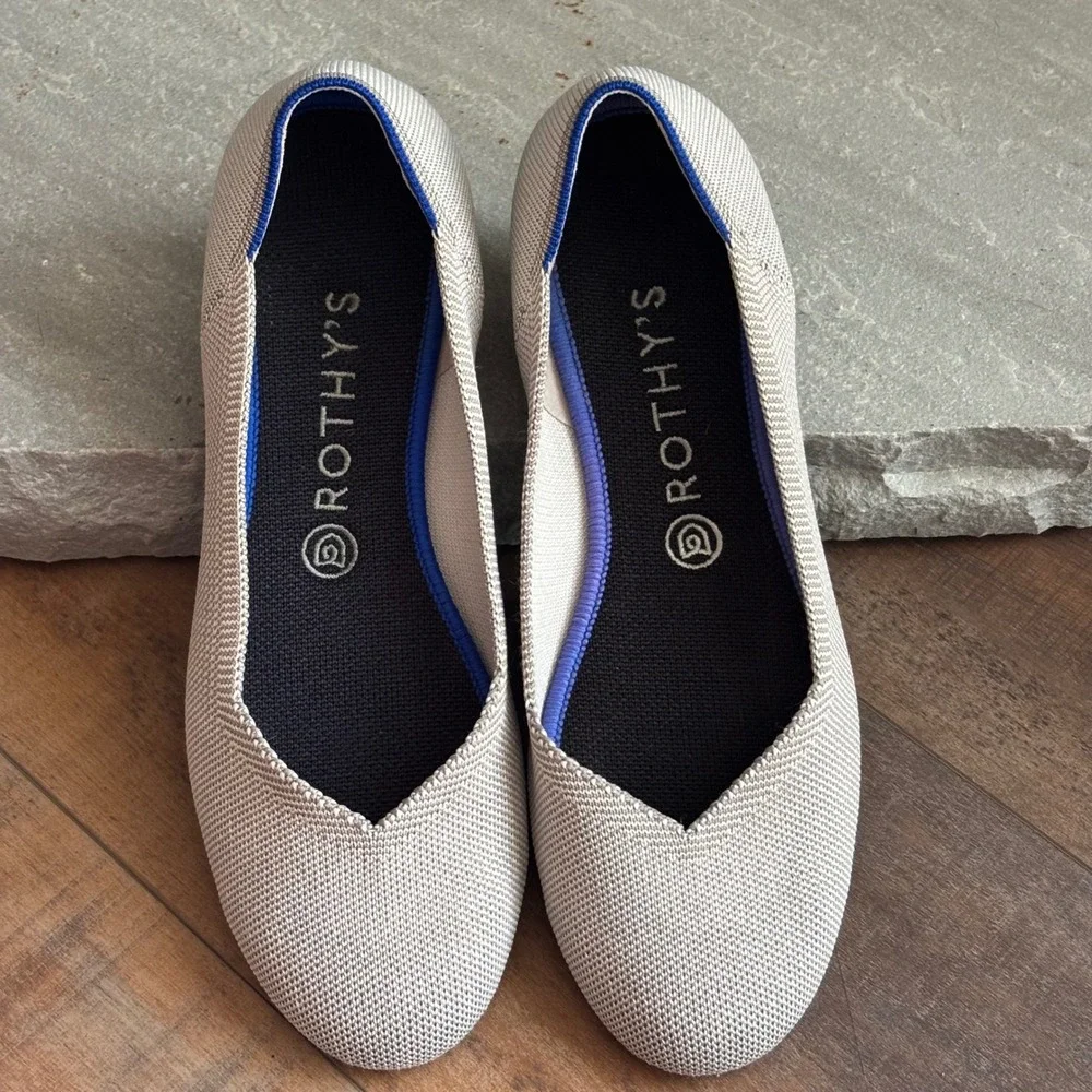 Rothy's The Flat Round Toe Slip-On Ballet Flats Flax Birdseye Womens 9.5